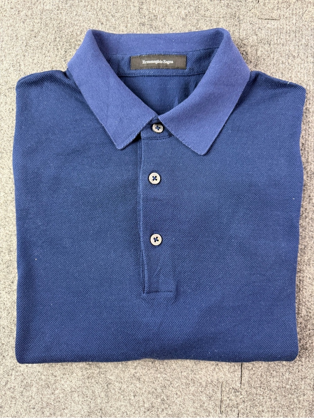 Ermenegildo Zegna Mens 100% Cotton Short Sleeve Cotton Polo Shirt Size L Navy